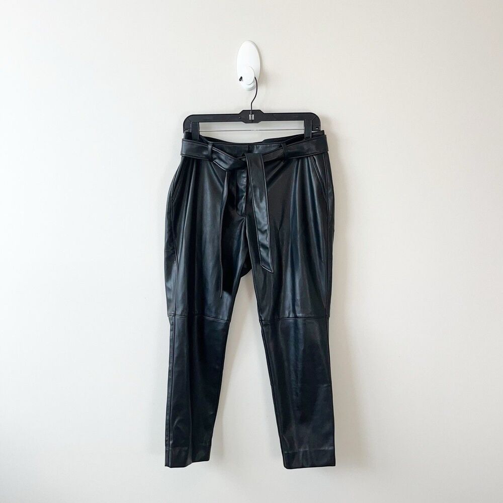 White House Black Market Black The Tapered Ankle Faux Leather Pants Sz Petite 12
